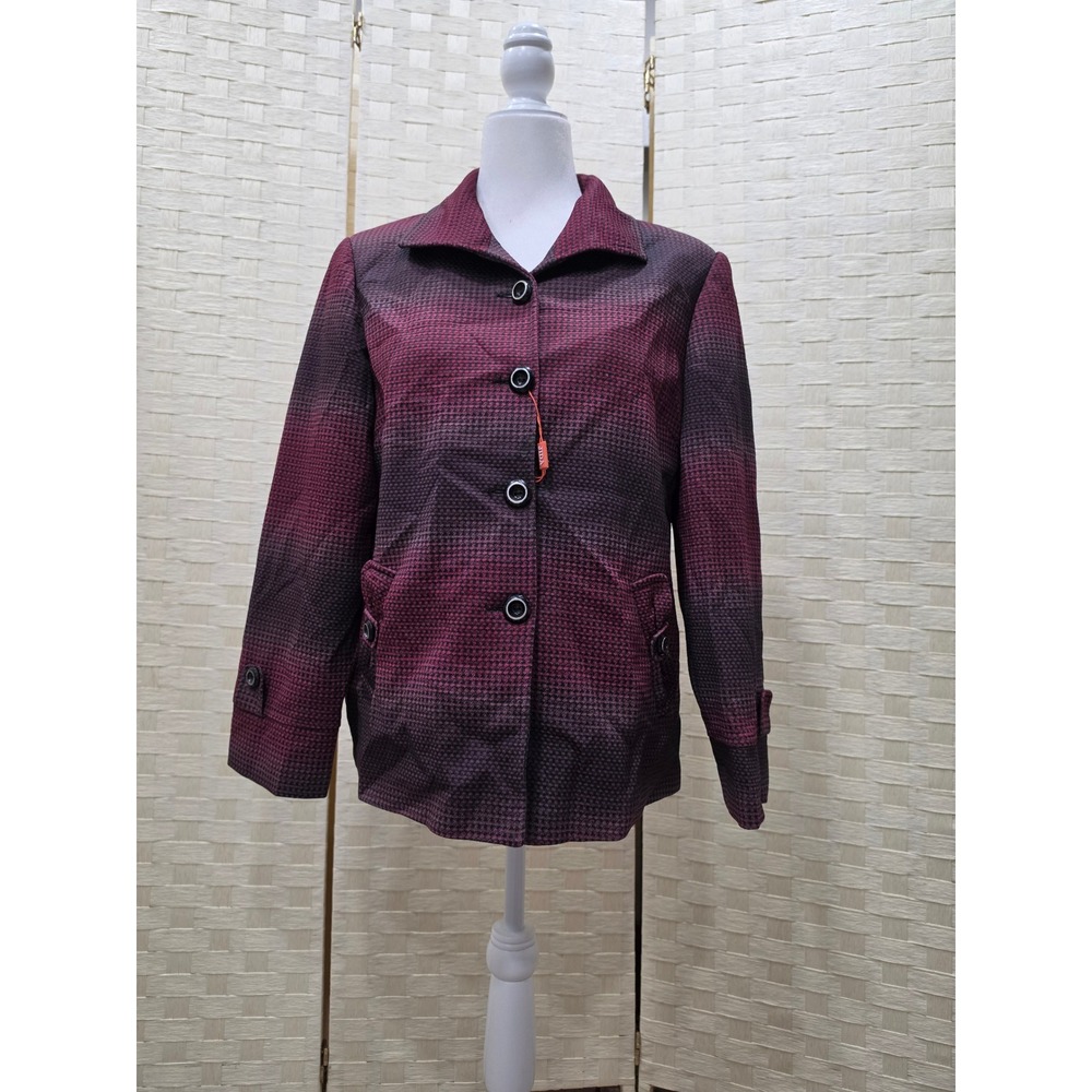 JIDA Womens XXL Ombre Houndstooth Button Front Jacket Burgundy Grey NWT